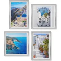 Wallfluent 4-Delige Schilderij Set - Uitzichten op Santorini en de Griekse architectuur van de stad Oia. - 40 x 40 cm en 40 x 60 cm - Muurdecoratie - Wanddecoratie - Slaapkamer