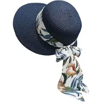 VHV -Dames Zonnehoed met Brede Rand - UPF 50+ UV Bescherming Strohoed - Elegante Strandhoed met Strik - Franse Stijl Zomerhoed voor Vakantie en Reis - Blauw