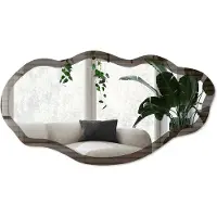 Wallfluent Donkere Strepen Spiegel - Bruin Stijlvolle Wandspiegel - Organische Spiegel - Woonkamer, Kantoor, Slaapkamer - Minimalistisch - 45x90 cm - Totale afmeting 52x97 cm