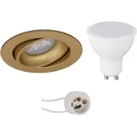 BES LED GU10 Inbouwspot Set - Mat Goud - Inbouw Rond - Kantelbaar - Pragmi Delton Pro - 4W - Warm Wit 3000K - Ø82mm