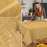 ANRO Tafelkleed Effen linnenlook Geel 300x140cm Rechte rand Afwasbaar Waterafstotend