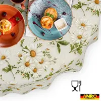 ANRO Tafelkleed Witte madeliefjes Bruin Ovaal 240x140cm Rechte rand Afwasbaar Waterafstotend