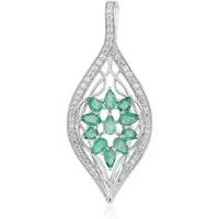 Cavill - Elegante 925 Sterling Zilver Hanger - 1.54 ct Colombiaanse Peervormige Smaragd - Filigraan Design met Cambodjaanse Zirkonia Pavé