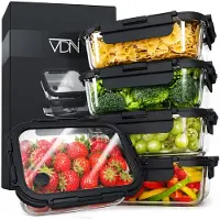 VDN Glazen vershoudbakjes 100% glas - Set van 5 meal prep bakjes borosilicaatglas - Luchtdicht Lekvrij en BPA-vrij - Geschikt voor oven, magnetron, vriezer en vaatwasser - 5x1040 ml