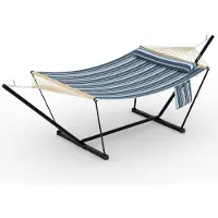 Happiq Hangmat met Standaard 366 cm - Geschikt 2 Personen met Kussen - voor tuin en strand - Donkergrijs