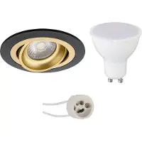 BES LED GU10 Inbouwspot Set - Mat Zwart/Goud - Inbouw Rond - Kantelbaar - Pragmi Alpin Pro - 4W - Warm Wit 3000K - Ø92mm