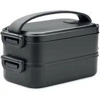 Midocean lunchbox met twee compartimenten, verwijderbare verdeler met zijgespen en luchtdicht deksel. Capaciteit: 850 ml (2x). Zwart
