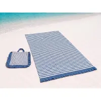 Famanu – Katoenen strandhanddoek met bijpassende tas, 180 x 80 cm, elegant ontwerp met strepen, lichtgewicht en ruimtebesparend