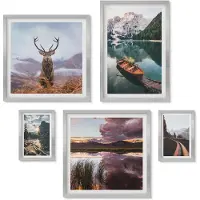 Wallfluent 4-Delige Schilderij Set - Natuurlandschappen met bergen, meren en wilde dieren. - 50 x 50 cm, 20 x 30 cm en 40 x 60 cm - Wanddecoratie - Moderne Interieurdecoratie - Moderne Wanddecoratie