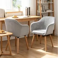 STILVORA Eetkamerstoel - Kuipstoel Met Armleuningen - Set Van 2 - Ergonomisch En Comfortabel - Voor Eetkamer En Ontvangstruimte - Velvet Lichtgrijs