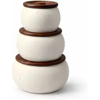 Bavary Terra Porseleinen Voorraadpotten Set met Houten Deksels – 3-delig