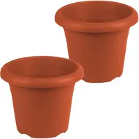 Hega hogar Plantenbak - 2x - Terra cotta - kunststof - D26 x H21 cm - Plantenbakken/bloembakken voor buiten