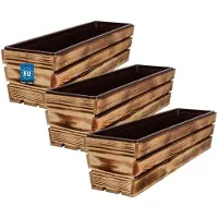 KOTARBAU 3 Stuks - Houten Plantenbak - Bloembak Hout - met Kunststof Inzetstuk - Balkonbak - 60 x 18 x 15 cm - Rustiek - voor Terras - Balkon - Deko Planten