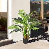 OKWISH Kunstplant Kunst Palm 100 Cm Kunststof Groen Voor Binnen En Buiten Realistische Kamerplant Met Stevige Pot En Flexibele Takken