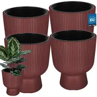KOTARBAU 4 Stuks - Bloempot - Plantenpot Ø 29 cm - met Binnenpot - Geribbelde Plantenbak - Plantenpot met Voet - Plantenbak - Kunststof - H: 36 cm - Marsala