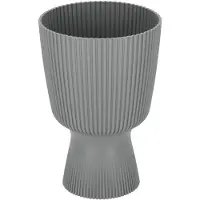 KOTARBAU Bloempot - Plantenpot met Sokkel ⌀ 14 cm - PVC - Geribbelde Orchideeënpot - H: 21 cm - Grijs - Kelkvorm