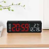 VHV -LED Wandklok Digitaal - Moderne Tafelklok met Super Helder Display - Ruimtebesparend Ontwerp met Ophanggat - Energiezuinige Digitale Klok voor Kantoor en Huis