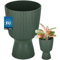 KOTARBAU Bloempot - Plantenpot met Sokkel ⌀ 14 cm - PVC - Geribbelde Orchideeënpot - H: 21 cm - Groen - Kelkvorm