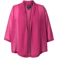 Ulla Popken - Dames - Chiffon jasje oversized sjaalkraag 3/4-mouwen - Magenta - Maat 54+