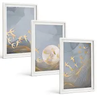 Tulup 3-Delige Schilderij Set - Vogels in vlucht tegen de hemel en de maan. - 40x60 - Moderne Wanddecoratie - Slaapkamer - Muurdecoratie