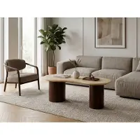 Vente-unique Salontafel in travertijn en acaciahout - Beige en donker naturel SURILA