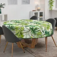 ANRO Tafelkleed Palmen Groen Rond Ø140cm Met sierband Afwasbaar Waterafstotend Binnen & Buiten