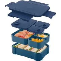 VHV -Lekvrije Bento Lunchbox met 3 Vakken - BPA-vrije Maaltijdbox voor Volwassenen en Kinderen - Magnetron en Vaatwasserbestendig - Blauwe Lunchcontainer voor Werk, School en Reizen