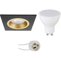 BES LED GU10 Inbouwspot Set - Mat Zwart/Goud - Inbouw Vierkant - Pragmi Rodos Pro - 4W - Warm Wit 3000K - 93mm