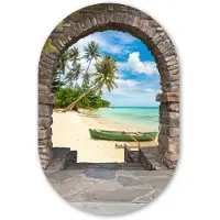 MuchoWow Muurovaal 60x90 cm - Ovale wanddecoratie Strand - Palm - Doorkijk - Zee - Kano - Ovalen schilderij - Muurdecoratie woonkamer - Kamer decoratie - Schilderijen - Wandcirkel