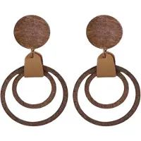 Charme Bijoux Clip oorbellen lang hout bruin leer- geen gaatje-