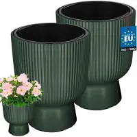 KOTARBAU 2 Stuks - Bloempot - Plantenpot Ø 23 cm - met Binnenpot - Geribbelde Plantenbak - Plantenpot met Voet - Plantenbak - Kunststof - H: 30 cm - Groen