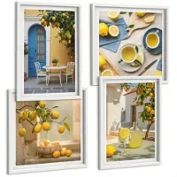 Tulup 4-Delige Schilderij Set - Citroenen Limonade Blauwe Deur Zomer Uitzichten - 40x40 en 40x60 - Muurdecoratie - Wanddecoratie - Hal