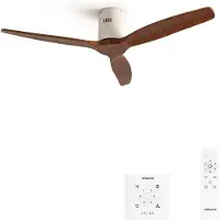 Create - Plafondventilator 40W silent (Ø112cm) 100% hout - Geen licht LED - Controller voor wandmontage + afstandsbediening - WIND CALM NATURAL WOOD