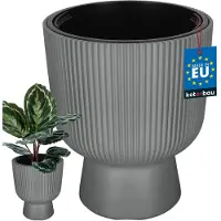 KOTARBAU Bloempot - Plantenpot Ø 29 cm - met Binnenpot - Geribbelde Plantenbak - Plantenpot met Voet - Plantenbak - Kunststof - H: 36 cm - Grijs