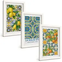 Tulup 3-Delige Schilderij Set - Citroenen, bloemen en sinaasappels in Italiaanse stijl - 20x30 - Wanddecoratie - Muurdecoratie - Moderne Interieurdecoratie - Interieur Decoratie