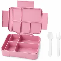 VHV Lunchbox met Vakken 1500 ml - Bento Lunchbox met 5 Vakken en Bestek - Geschikt voor Magnetron, Koelkast en Vaatwasser - Voor School, Werk en Onderweg - Roze Zonder Print