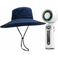 VHV - Zonnehoed en Ventilator Set - heren blauwe opvouwbare vissershoed met brede rand - Aparte handventilator - Voor strand, reizen, wandelen