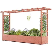 Happiq Verhoogde Plantenbak met Trellis - Met Klimrek, Luifel en Afwatering - voor tuin en balkon - 200,5x44x113,5 cm Hout - 196 x 44 x 182 cm
