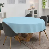 ANRO Tafelkleed Effen linnenlook Blauw Rond Ø140cm Met sierband Afwasbaar Waterafstotend