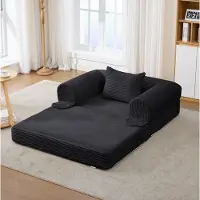 OKWISH Fauteuil 120 x 85 x 65 cm - Omvormbaar Tot 1-Persoons Gastenbed Met Kussen - Ruimtebesparend - Corduroy Stof - Zwart