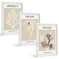 Tulup 3-Delige Schilderij Set - Plantenpatronen in beige en bruine tinten - 40x60 - Moderne Wanddecoratie - Woonkamer