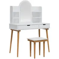 vidaXL Make-up tafel set FAUSKE, 5 stuks, wit, 100 x 50 x 143 cm