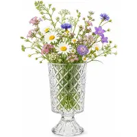 Alessandro bloemenvaas Samuray - transparant bewerkt glas - H23 cm - cilinder vorm - op voet