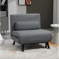 OKWISH Fauteuil Met Bedfunctie – Verstelbare Rugleuning – Compacte Slaapstoel Voor Woonkamer Of Logeerkamer – Stof – Donkergrijs