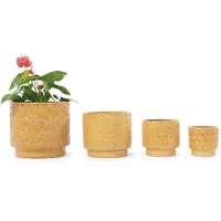 STILVORA Bloempot – 4-Delige Set Ø38 31,5 24 19 cm – Keramiek – Warmgeel – Voor Binnen En Buiten – Met Drainagegat En Voet
