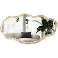 Wallfluent Plantenpatronen Spiegel - Beige Stijlvolle Wandspiegel - Organische Spiegel - Slaapkamer, Woonkamer, Kantoor - Minimalistisch - 45x90 cm - Totale afmeting 52x97 cm