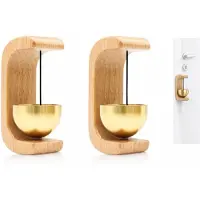 VHV - Deurbel magnetisch - Set van 2 houten deurbellen met messing bel en plakstrip - voor huis en winkel