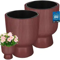 KOTARBAU 2 Stuks - Bloempot - Plantenpot Ø 23 cm - met Binnenpot - Geribbelde Plantenbak - Plantenpot met Voet - Plantenbak - Kunststof - H: 30 cm - Marsala