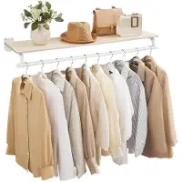 Songmics HSR135W01 wandkapstok met kledingstang totale belasting 60 kg 28 x 109 x 13,2 cm voor slaapkamer kleedkamer natuurlijk beige wolkwit