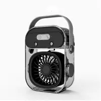 Snq Draagbare ventilator - te gebruiken met ijs of koud water - voorzien van handvat nachtlampje en 3 snelheidsstanden - compacte afmetingen 15.5 x 7.6 x 19.8 cm - zwart
